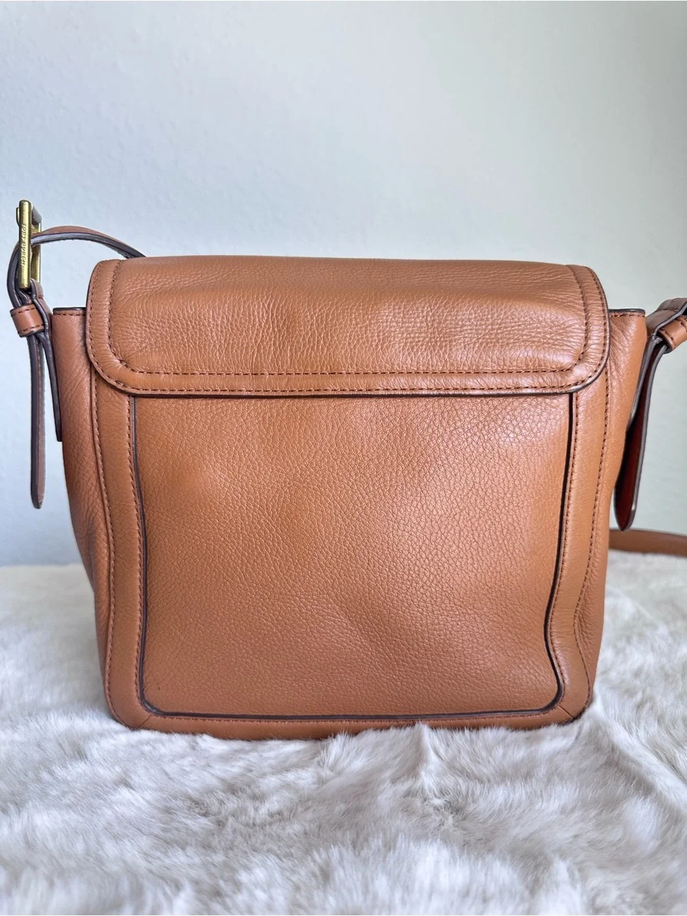 Tory Burch Frances Saddle Bag pebbled leather brown tassel